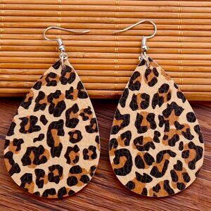 Leopard Cheetah Print Earrings 2 Sided Dangle Animal Jungle Tear Drop Stylish